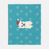 Santa Frenchie, Snowflakes Blue Fleece Deken (Voorkant)