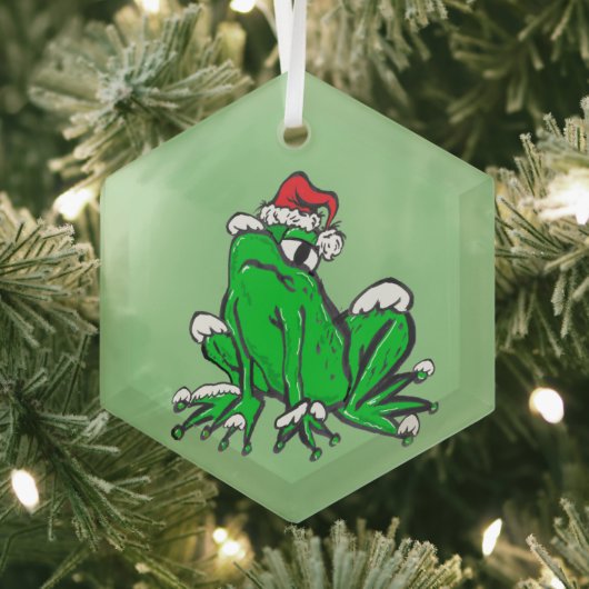 Santa Frog Glass Ornament (Insitu)