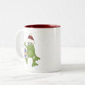 Santa Frog met Ornament Tshirts en geschenken Tweekleurige Koffiemok (Voorkant links)