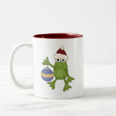 Santa Frog met Ornament Tshirts en geschenken Tweekleurige Koffiemok (Links)