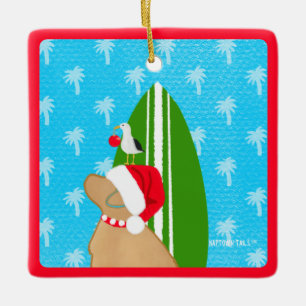Santa Gele Lab Surfplank Hond Kerst Ornament