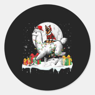 Santa German Shepherd Riding Llama Christmas Owner Ronde Sticker