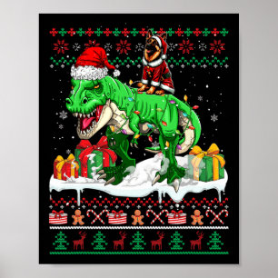Santa German Shepherd Rijdend T-rex Kerstzweet Poster