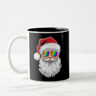 Santa Gezicht Homoseksuele Zonnebril Kerstmis Xmas Tweekleurige Koffiemok