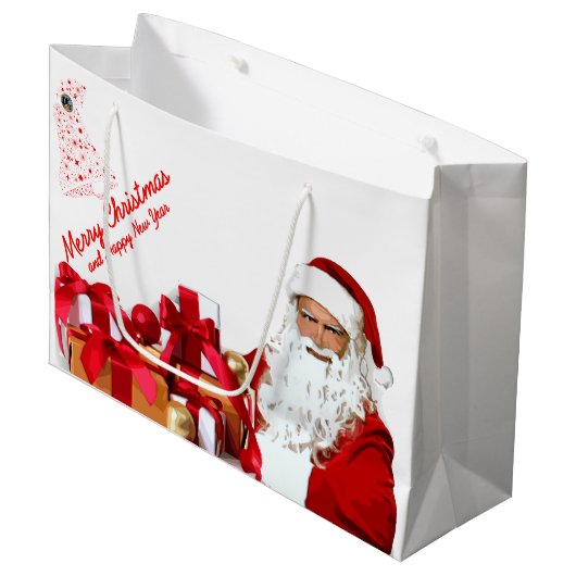 Santa Gift Bag - Groot, glanzend Large Cadeauzakje (Voorkant Gekanteld)