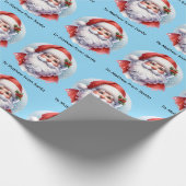 Santa Giftwrap with Personalized Name Blue Cadeaupapier (Hoek)