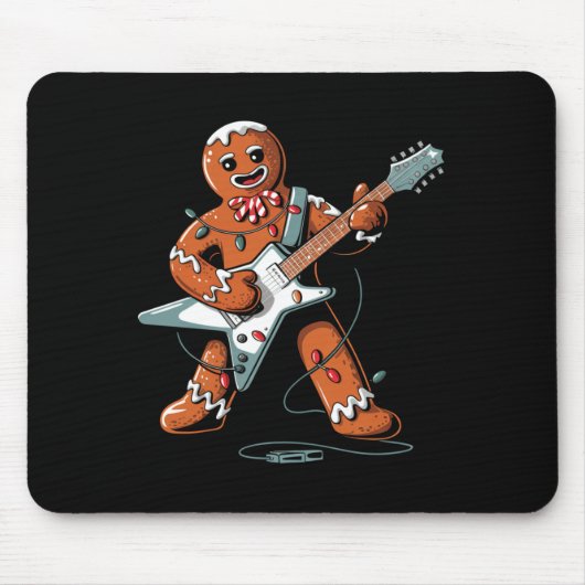 Santa Gingerbread Playing Guitar Funny Christmas P Muismat (Voorkant)
