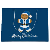 Santa Gingerbrood Man Blue | Grote Gift Bag Groot Cadeauzakje (Voorkant)