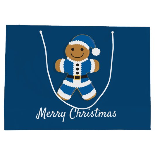 Santa Gingerbrood Man Blue | Grote Gift Bag Groot Cadeauzakje (Achterkant)