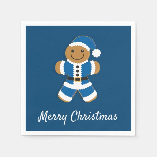 Santa Gingerbrood Man Blue | Papier Napkin Servet (Voorkant)