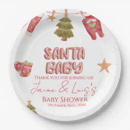 Santa Girl Boy Holiday Baby Shower   Papieren Bordje