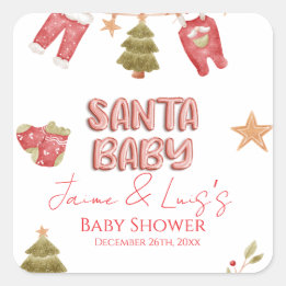 Santa Girl Boy Holiday Baby Shower   Vierkante Sticker