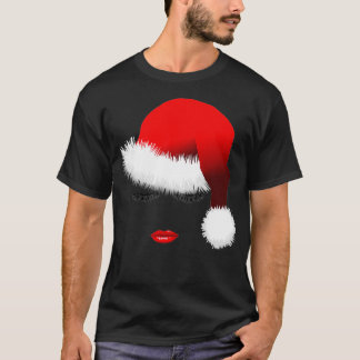 Santa Girl Eyelashes Lips Santa Hat Kerstmis T-shirt