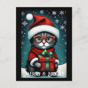 Santa Glasses Schattige Kat Gift Snowy Christmas Briefkaart
