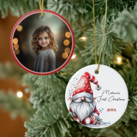 Santa Gnome Baby's eerste kerstfoto Keramisch Ornament