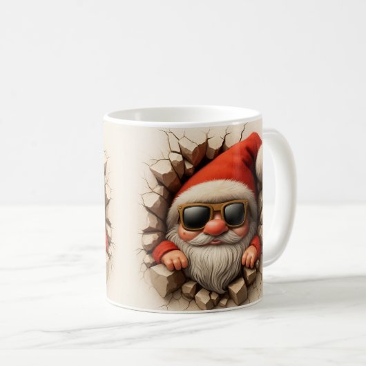 Santa Gnome in Mug - Funny Christmas Cracked wall Koffiemok (Voorkant rechts)