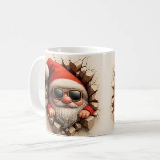 Santa Gnome in Mug - Funny Christmas Cracked wall Koffiemok (Voorkant links)