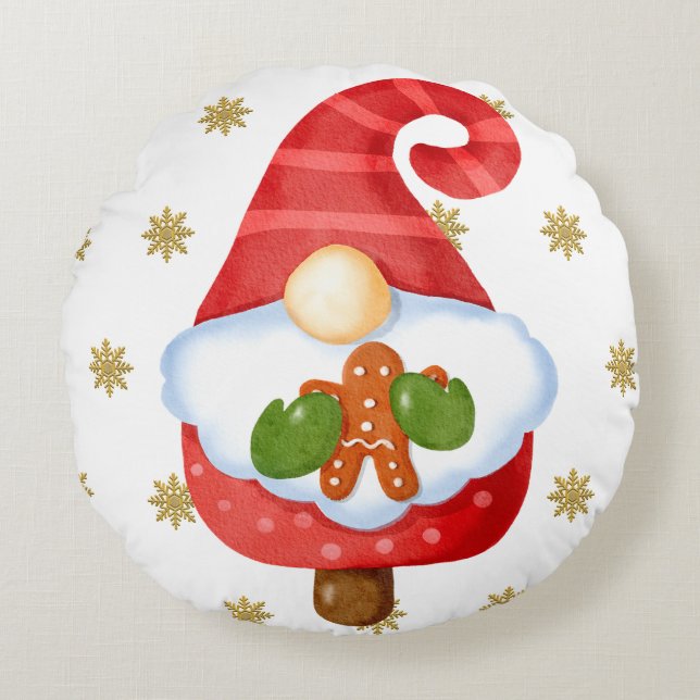 Santa Gnome Rond Kussen (Voorkant)