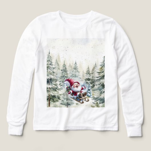 Santa Gnome Sledding Through The Woods LS T-Shirt (Motif recto)