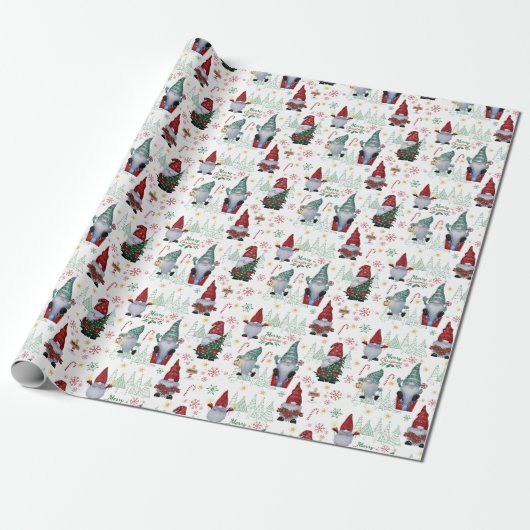 Santa Gnomes Kerstbomen Inpakpapier (Uitgerold)
