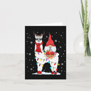 Santa Gnomes Riding Llama Reindeer Kerstlicht Kaart