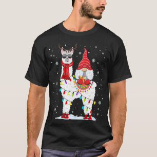 Santa Gnomes Riding Llama Reindeer Kerstlicht T-shirt