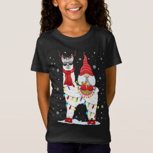 Santa Gnomes Riding Llama Reindeer Kerstlicht T-shirt