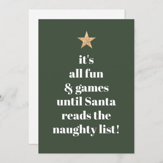 Santa Gold Star Modern Tree Font Funny Quote Green Feestdagenkaart (Voorkant / Achterkant)