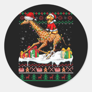 Santa Golden Retriever Riding Giraffe Christmas Sw Ronde Sticker