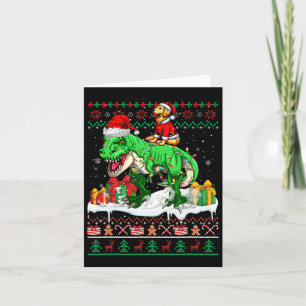 Santa Golden Retriever Rijden T-rex Kerstmis Zweet Kaart