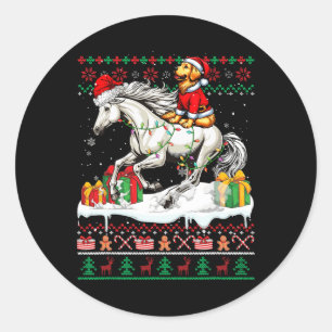 Santa Golden Retriever Rijdend Paard Kerstzweet Ronde Sticker