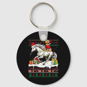 Santa Golden Retriever Rijdend Paard Kerstzweet Sleutelhanger