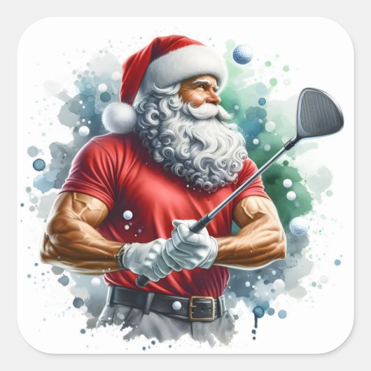 Santa Golfen in de winter Vierkante Sticker (Voorkant)