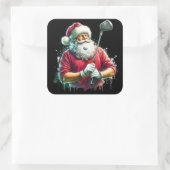 Santa Golfen in een feestelijke outfit Vierkante Sticker (Tas)