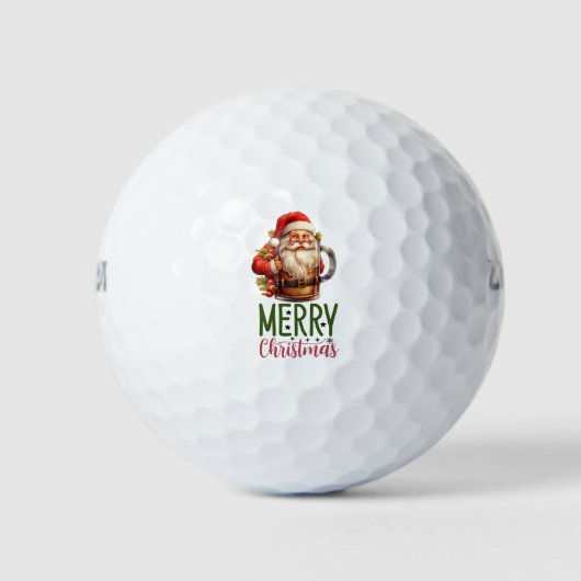 Santa golfer Kerstmis golf en bier grappig Golfballen (Voorkant)