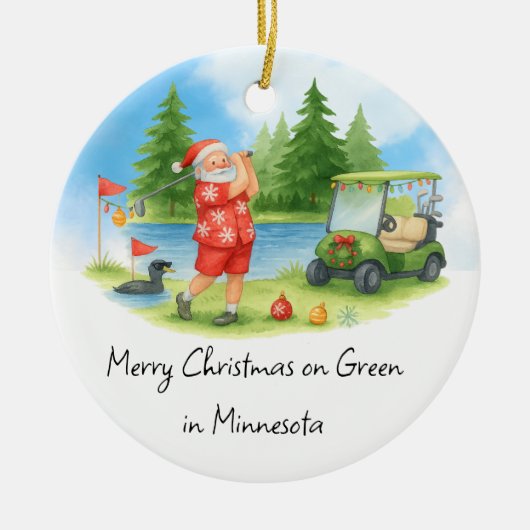 Santa Golfing in Minnesota Holiday  Keramisch Ornament (Voorkant)