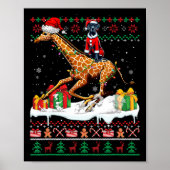 Santa Great Dane Riding Giraffe Kersttrui Poster (Voorkant)