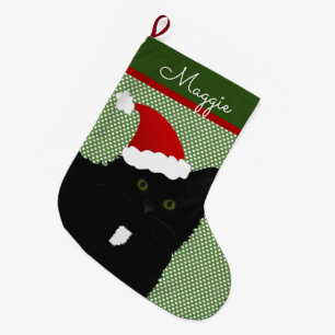 Santa Green Eyes Long Hair Black Cat Grote Kerstsok