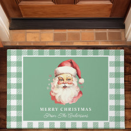 Santa Green Gingham gepersonaliseerde kerst Deurmat