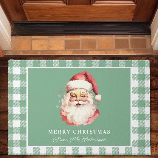  Santa Green Gingham gepersonaliseerde kerst Deurmat