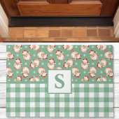  Santa Green Gingham Monogrammed Christmas Deurmat