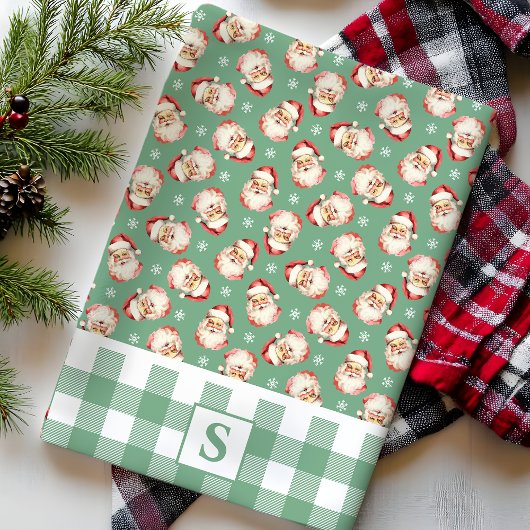  Santa Green Gingham Monogrammed Christmas Theedoek