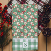  Santa Green Gingham Monogrammed Christmas Theedoek