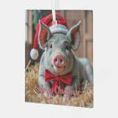 Santa Grey Pig Glass Ornament (Voorkant links)