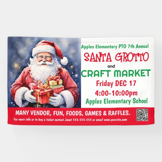 Santa Grotto & Craft Market PTO PTA Kerk Banner (Horizontaal)