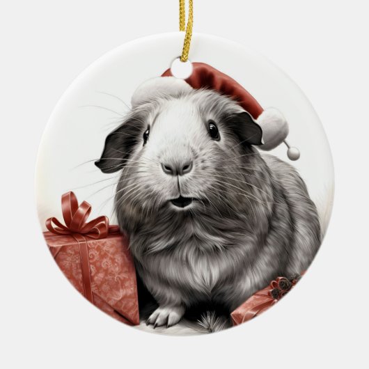 Santa Guinea Pig Christmas Keramisch Ornament (Voorkant)