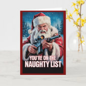 Santa Gun Naughty List Second Amendment Christmas Kaart (Gele Bloem)