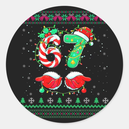 Santa Hands 67 Christmas Ugly Sweater Six Seven Me Ronde Sticker (Voorkant)