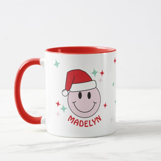 Santa Happy Face Gepersonaliseerd Mok (Links)