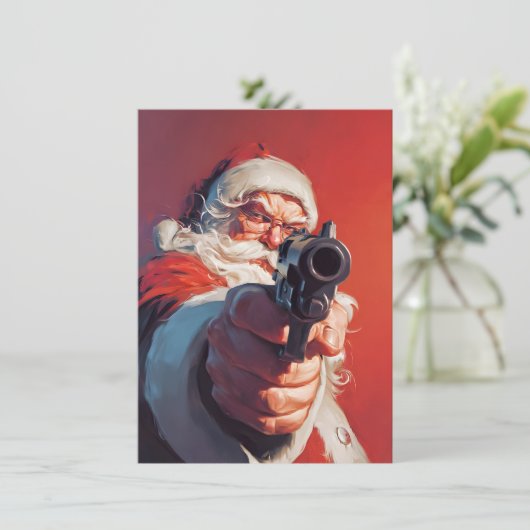 Santa has a Gun Christmas Cards Feestdagenkaart (Staand voorkant)